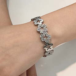 Цветок Браслеты из нержавеющей стали с полым цветком для женщин, браслеты со стразами на шарнирах, цвет нержавеющей стали, цветок, внутренний диаметр: 304 дюйм (1.93x2.32 см)