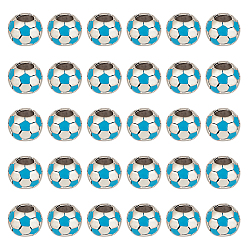 Темно-Голубой 30шт. футбольный мяч с большим отверстием, сплав, эмаль, европейские бусины, спортивные бусы, античное серебро, глубокое синее небо, 9x8 мм, отверстие : 4.2 мм