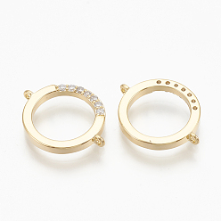 Real 18K Gold Plated Brass Micro Pave Cubic Zirconia Links, Clear, Ring, Nickel Free, Real 18K Gold Plated, 14x11x1.5mm, Hole: 1mm