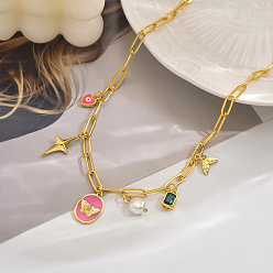 Pink Милые и нежные латунные зеленые кубические цирконии бабочка сердце кулон ожерелья сглаза на каждый день, золотые, розовые, 17.52 дюйм (44.5 см)