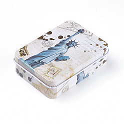 Colorful Mini Cute Tinplate Storage Box, Jewelry Box, Candy Box, Rectangle with the Statue of Liberty Pattern, Colorful, 9.5x6.9x2.6cm