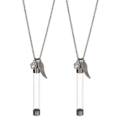 Платина 2 шт. прозрачная пластиковая трубчатая коробка и подвеска из сплава в виде отпечатка лапы и крыльев, железные цепочки, платина, 18.50 дюйм (47 см)