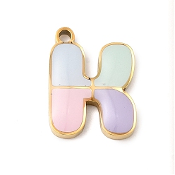 Letter K 304 подвески из нержавеющей стали, с эмалью, ионное покрытие (ip), реальный 18 k позолоченный, Письмо K, 15x11.5x2 мм, отверстие : 1.5 мм