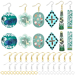 Mixed Color DIY Earring Making Kit, Including 3D Printed Acrylic Pendants, Iron Earring Hooks, Iron Open Jump Rings, Mixed Color, Pendants: 38~49.5x12~35.5x2.5~6mm, Hole: 1.6~2mm, 12Pcs