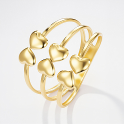 Золотой Браслеты-манжеты из нержавеющей стали в форме сердца, многослойные браслеты на петлях для женщин, золотые, внутренний диаметр: 2-3/8 дюйм (6 см)