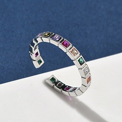 Платина Манжеты из латуни с микро паве кубический цирконий для женщин, долговечный, стойки покрытие, без свинца и без кадмия, платина, 3 мм