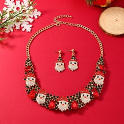 Золотой Комплект из рождественского ожерелья с подвеской в виде Санта-Клауса и каплевидного сплава со стразами и серег-гвоздиков, золотые, 420 мм