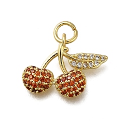 Настоящее золото 18K Латунные микропаве прозрачные подвески с фианитом, черри прелести, долговечный, стойки покрытие, без свинца и без кадмия, с целью перехода в кольце, реальный 18 k позолоченный, 13.5x17.5x3 мм, отверстие : 3 мм