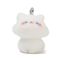 Cat Shape Подвески из непрозрачной смолы с рисунком животных, с железной платиной петлей, форма кошки, 22x18x18.5 мм, отверстие : 2 мм