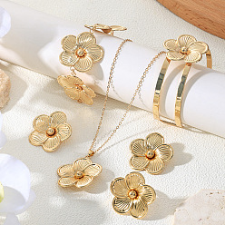 Золотой Наборы украшений из железа с цветами, подвески, серьги-гвоздики, браслеты-манжеты, браслеты-цепочки и кольца, золотые, 17.7"(45см) & 24x24мм & 64мм & 180мм & 16мм