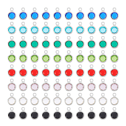 Нержавеющая Сталь Цвет 8 цвет 304 нержавеющая сталь со стеклянными подвесками, плоские круглые граненые, цвет нержавеющей стали, 9.5x6.5x2 мм, отверстие : 1.5 мм, 10 шт / цвет, 80 шт / коробка