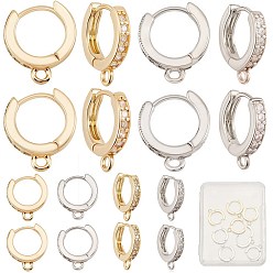 Платиновый & Золотой 12 шт. 2 цвета латунные серьги-кольца Huggie, с прозрачным кубическим цирконием и горизонтальными петлями, разноцветные, 15x2.5x13.5 мм, отверстие : 1.5 мм, штифты : 0.9 мм, 6 шт / цвет