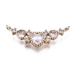 Light Gold Brass Micro Pave Clear Cubic Zirconia Pendants Links, Long-Lasting Plated, Cadmium Free & Lead Free, Light Gold, 9.5x24.5x3mm, Hole: 1.2mm