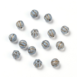 Hellstahlblau Tschechische Glasperlen, mit Goldwäsche, Kürbis / runde Melone, hellstahlblau, 8 mm, Loch: 0.8 mm, ca. 140 Stk. / Beutel, 95~100 g / Beutel
