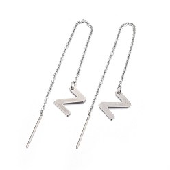 Letter Z Tarnish Resistant 304 Stainless Steel Stud Earrings, Hypoallergenic Earrings, Ear Threads, Alphabet, Letter.Z, 107~112x1mm, Pin: 15x0.7mm, letter: 11x8x0.5mm
