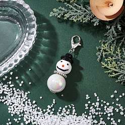 Платина Подвесные украшения лэмпворк ручной работы, снеговик, с акриловыми бусинами и застежками-карабами из цинкового сплава., платина, 55.5 мм