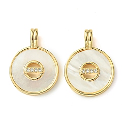 Flat Round Brass Micro Pave Clear Cubic Zirconia Pendants, Cadmium Free & Nickel Free & Lead Free, with Shell, Real 18K Gold Plated, Flat Round, 19.5x14x2mm, Hole: 4x2.5mm