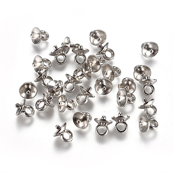 Platinum CCB Plastic Cup Pearl Peg Bails Pin Pendants, For Half Drilled Beads, Platinum, 6.5x6mm, Hole: 2mm, Pin: 1.4mm