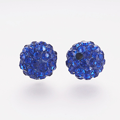 Cobalt Polymer Clay Rhinestone Beads, Grade A, Round, Pave Disco Ball Beads, Cobalt, 10x9.5mm, Hole: 1.5mm