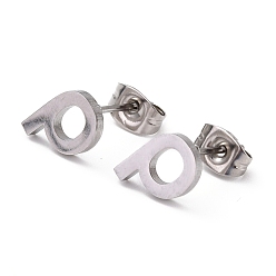 Letter R Tarnish Resistant 304 Stainless Steel Greek Alphabet Stud Earrings, Manual Polishing, Letter.R, 7~11x2~10x1.5mm, Pin: 0.8mm