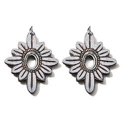 Серый Подвески из тополя, цветок, с целью перехода в кольце, серые, 49.5x41.5x2.5 мм, отверстие : 5 мм