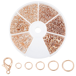 Розовое Золото 530 шт 5 стили железные открытые прыжковые кольца, круглые, с застежками-карабинами из цинкового сплава 10шт., розовое золото , 4 ~ х 0.7~0.9 мм, внутренний диаметр: 2.6~6.2 мм