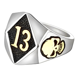Mixed Color Stainless Steel Skull with Number 13 Ring, Mixed Color, US Size 9(18.9mm)