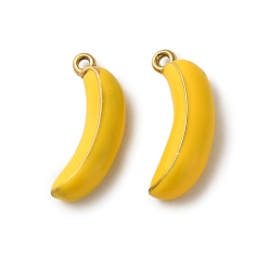 Банан 304 нержавеющей стальной эмали подвески, ионное покрытие, фруктовые темы, золотые, банан, 19x7.5x5 мм, отверстие : 1.2 мм
