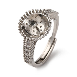 Платина Круглые латунные микропаве прозрачные кубические цирконии регулируемые настройки колец, за половину пробурено бисера, без кадмия и без свинца, стойки покрытие, долговечный, платина, лоток : 10 мм, штифты : 1 мм, размер США 7 1/4 (17.5 мм)