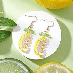 Желтый Стекло бисер мотаться серьги, лимон, золотые, желтые, 59x15~16 мм