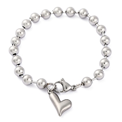 Сердце 304 Браслеты из нержавеющей стали, цвет нержавеющей стали, сердце, 7-5/8 дюйм (19.5 см)