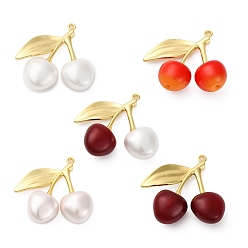 (52) Непрозрачная лаванда Подвески из латуни и пластика вишни, фруктовые прелести, реальный 18 k позолоченный, стойки покрытие, долговечный, без кадмия и без свинца, разноцветные, 31~35x34~34.5x11.5~13 мм, отверстие : 1.8 мм