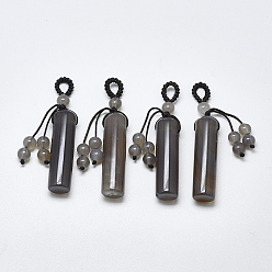 Grey Agate Natural Grey Agate Big Pendants, with Braided Nylon Cord, Bullet, 55~65mm, Hole: 3~7mm