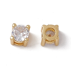 Настоящее золото 18K Стойки обшивки латунь кубического циркония бусы, долговечный, без кадмия, без никеля и без свинца, квадратный, реальный 18 k позолоченный, 4.2x4.2x3.8 мм, отверстие : 0.9x1.5 мм