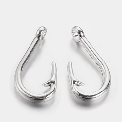 Antique Silver Tibetan Style Alloy Hook Clasps, Fish Hook Charms, For Leather Cord Bracelets Making, Cadmium Free & Lead Free, Antique Silver, 38x18x8mm, Hole: 5mm