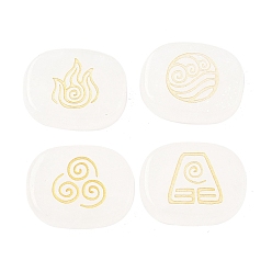 Хрусталь 4шт 4 стили натуральный кварцевый кристалл дисплей украшения, фигурка для украшения дома, энергетический камень рейки для исцеления, овал с символами воздуха, пожар, элементы воды и почвы, 25x20x7~7.5 мм, 1 шт / стиль