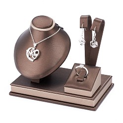 Coconut Brown Wooden Clovered with PU Leather Jewelry Displays, with Sponge and Paper Card, Coconut Brown, 8.5x14.7x11.8cm