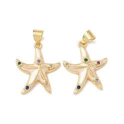 Настоящее золото 18K Кулоны с эмалью из латуни с микро паве, красочные кубические циркония, морская звезда, без кадмия и без свинца, долговечный, стойки покрытие, реальный 18 k позолоченный, 21x17.5x3.5 мм, отверстие : 4x3.5 мм