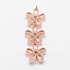 Rose Gold Brass Micro Pave Cubic Zirconia Links, Clear, Flower, Rose Gold, 42x14x5mm, Hole: 1.5mm