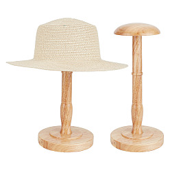 Beige Wood Dome Shaped Stem Hat Rack, for Wig, Hat Holder Display Stand, Beige, 155x340mm