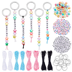 Mixed Color DIY Star Keychain Making Kits, including 304 Stainless Steel Split Key Rings, Nylon Thread, Acrylic Beads, Mixed Color, 30x3mm, 20pcs