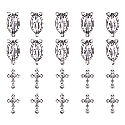 Antique Silver Tibetan Style Pendants, Oval and Cross, Antique Silver, 5.4x5.3x2cm