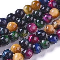 Разноцветный Природных тигровый глаз бисер нитей, окрашенная и подогревом, круглые, красочный, 6 мм, отверстие : 1 мм, около 60 шт / нитка, 14.3 дюйм (36.5 см)