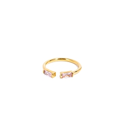 Сливовый Прямоугольное открытое кольцо-манжета в стиле камня с кубическим цирконом, золотое кольцо из нержавеющей стали, слива, размер США 7 (17.3 мм)