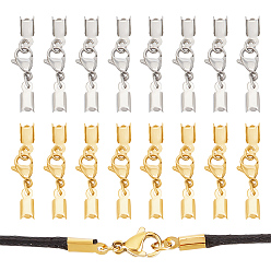 Золотой & Цвет Нержавеющей Стали 40 шт. 2 цвета 304 карабины из нержавеющей стали с наконечниками для шнура, золотые и нержавеющая сталь цвет, 32 мм, внутренний диаметр: 3.5 мм, 20 шт / цвет