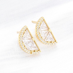 Настоящее золото 18K Серьги-гвоздики из латунного микро-паве, стойки покрытие, долговечный, без свинца и без кадмия, лимон, реальный 18 k позолоченный, 15.5x8 мм