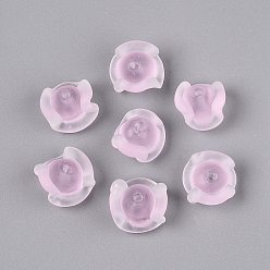 Pink Матовые стеклянные бусины, рондель с волной, розовые, 14~15x14~15x9~10 мм, отверстие : 1.2~1.4 мм
