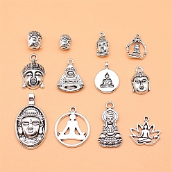 Античное Серебро Тибетский стиль сплава цинка подвески, талисманы для статуи будды, античное серебро, 20~40 мм, 12 шт / комплект