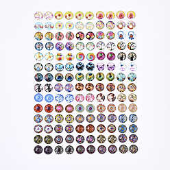 Смешанные Узоры Кабошоны из стекла, с самоклеющейся, для изготовления ювелирных изделий DIY, полукруглый со смешанными узорами, смешанные узоры, 12x4.5 мм