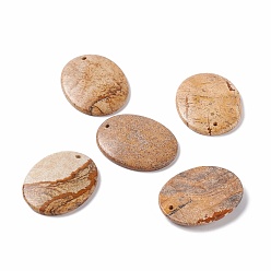 Пейзажный Джаспер Естественного изображения яшмы подвески, овальные, 38x30x4.5~5 мм, отверстие : 1.8 мм